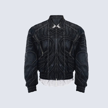 Functional style embroidered denim jacket