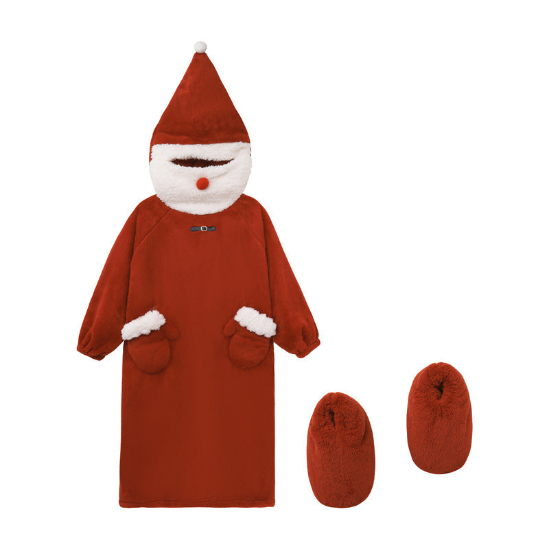 Funny Santa Claus One-piece Fleece Pajamas for Women