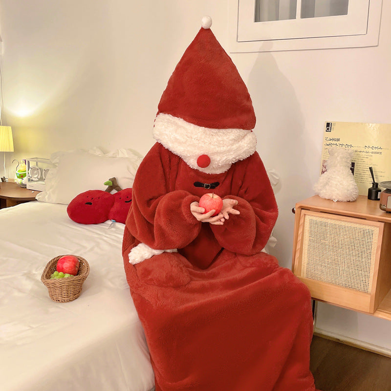Funny Santa Claus One-piece Fleece Pajamas for Women