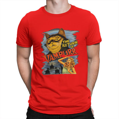 Funny Vampire Cat Print Cotton T-Shirt for Men