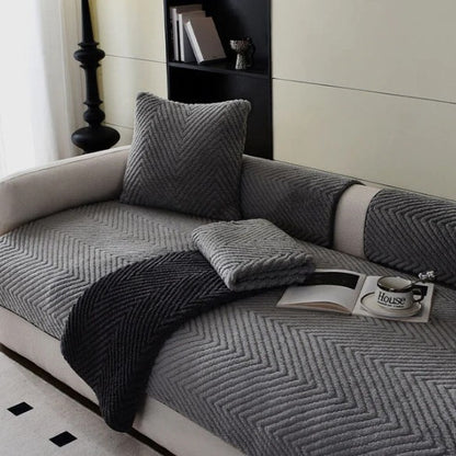 Fur-covered sofa cover