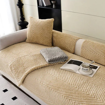 Fur-covered sofa cover