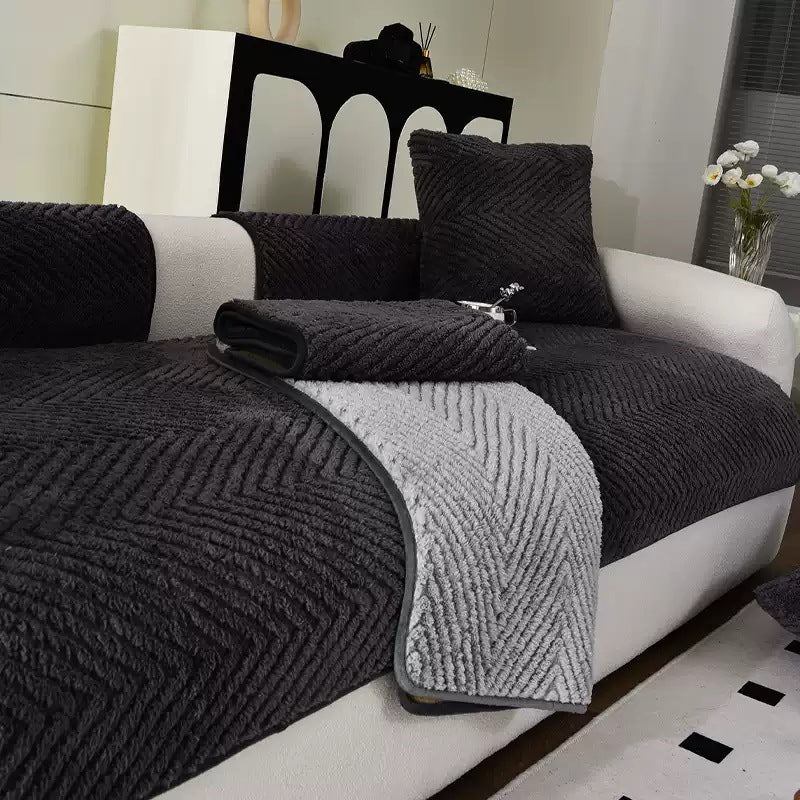Fur-covered sofa cover