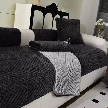 Fur-covered sofa cover