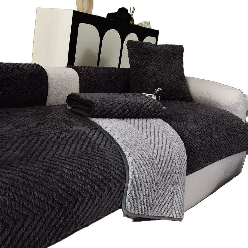 Fur-covered sofa cover