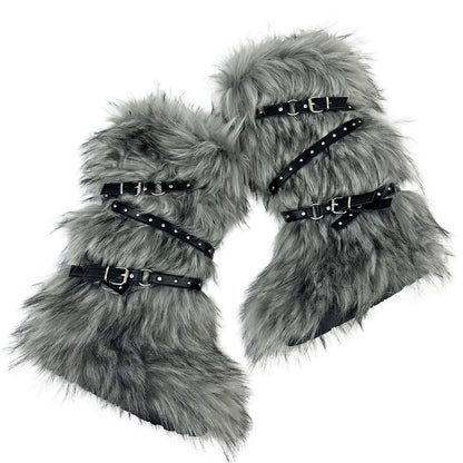 Fur Trim Snow Boots with Buckle