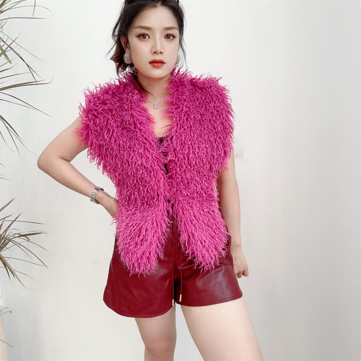 Fur Vest Imitation Beach Wool Sexy Big Backless Halter Top