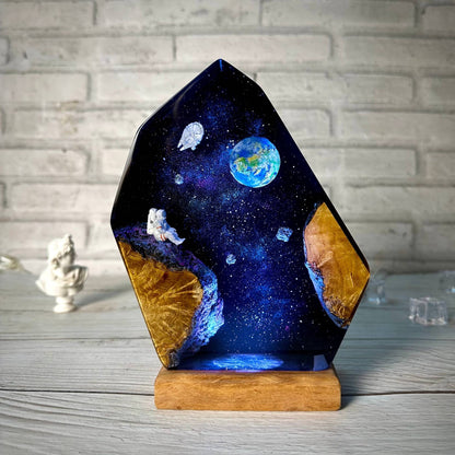 Galaxy Resin Wood Night Light with Multicolor LED Base