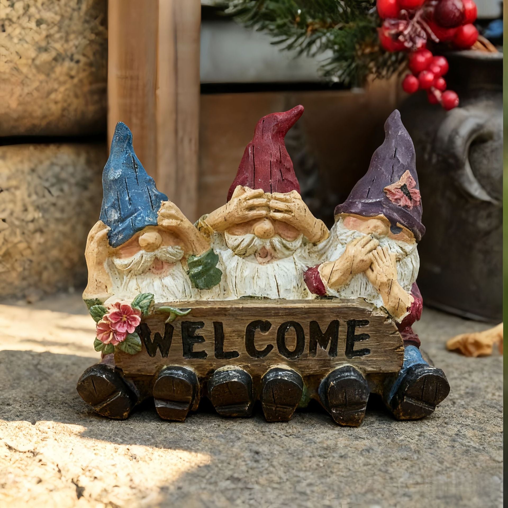 Garden Elf Gnome Welcome Sign Resin Ornament