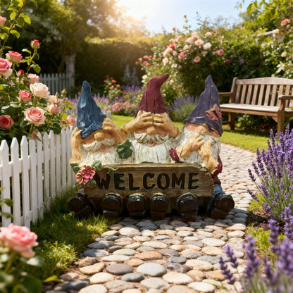 Garden Elf Gnome Welcome Sign Resin Ornament