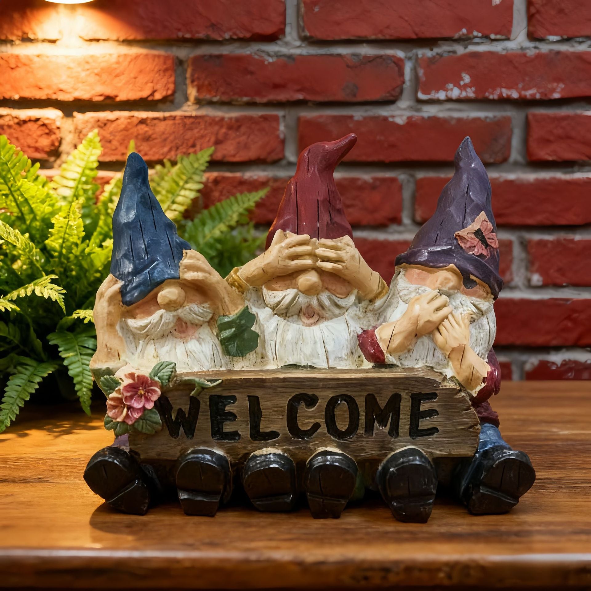 Garden Elf Gnome Welcome Sign Resin Ornament