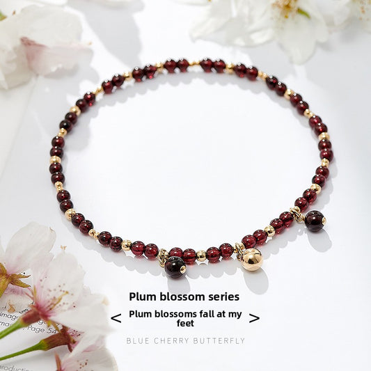 Garnet Crystal Anklet Women Fashion Wave Design