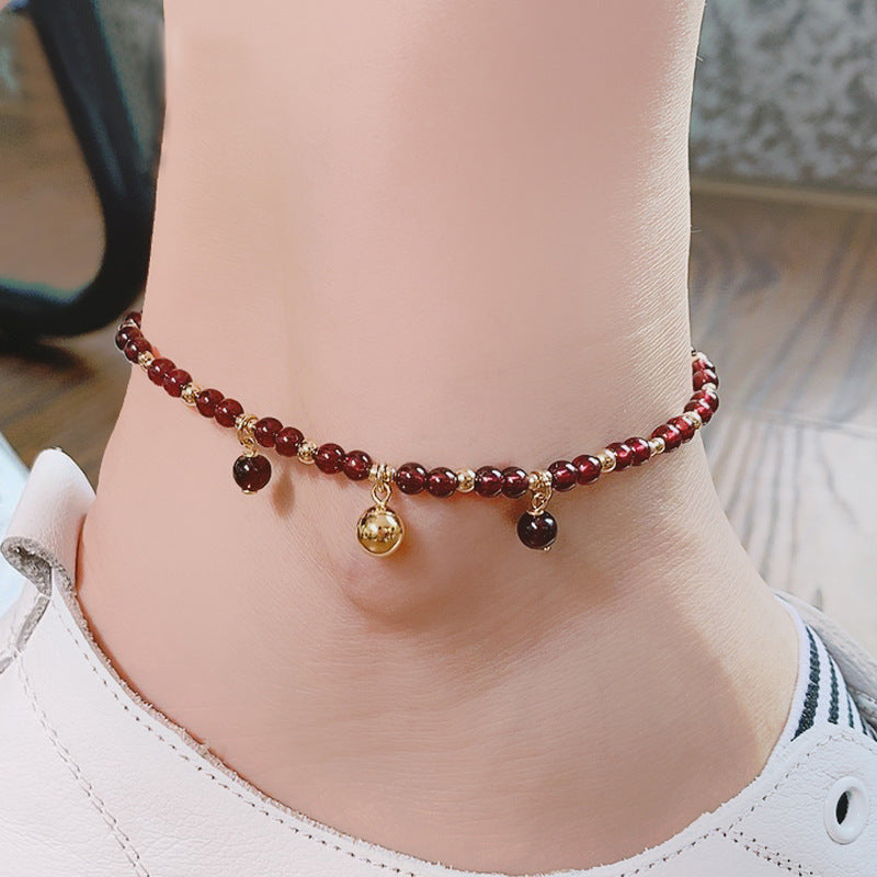 Garnet Crystal Anklet Women Fashion Wave Design