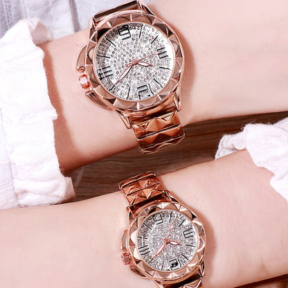 Gedi Diamond Dial Steel Band Couple Watches