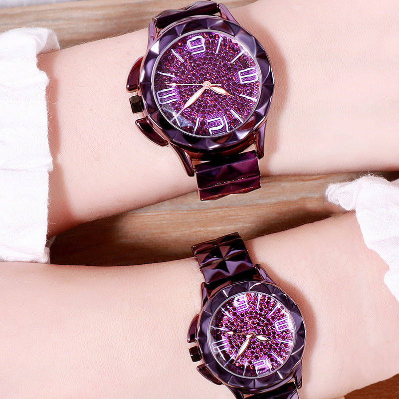 Gedi Diamond Dial Steel Band Couple Watches