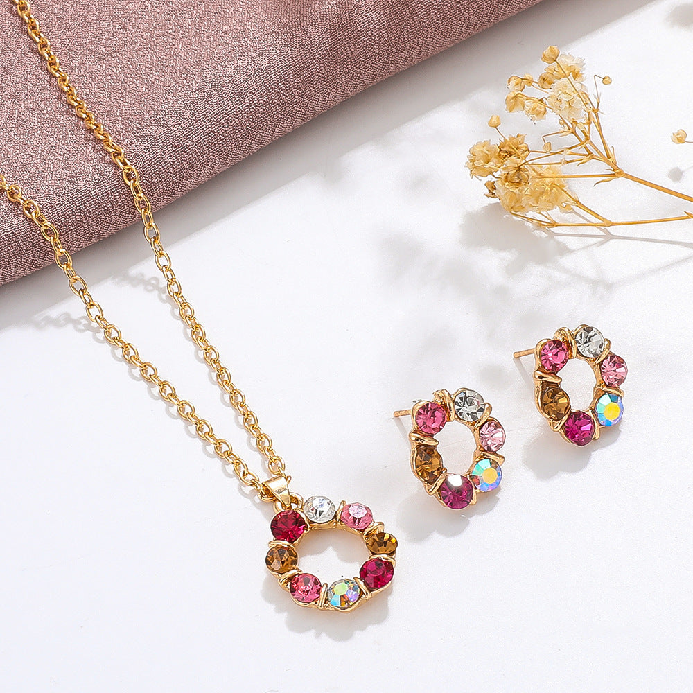Gemstone Rhinestone Necklace and Earrings