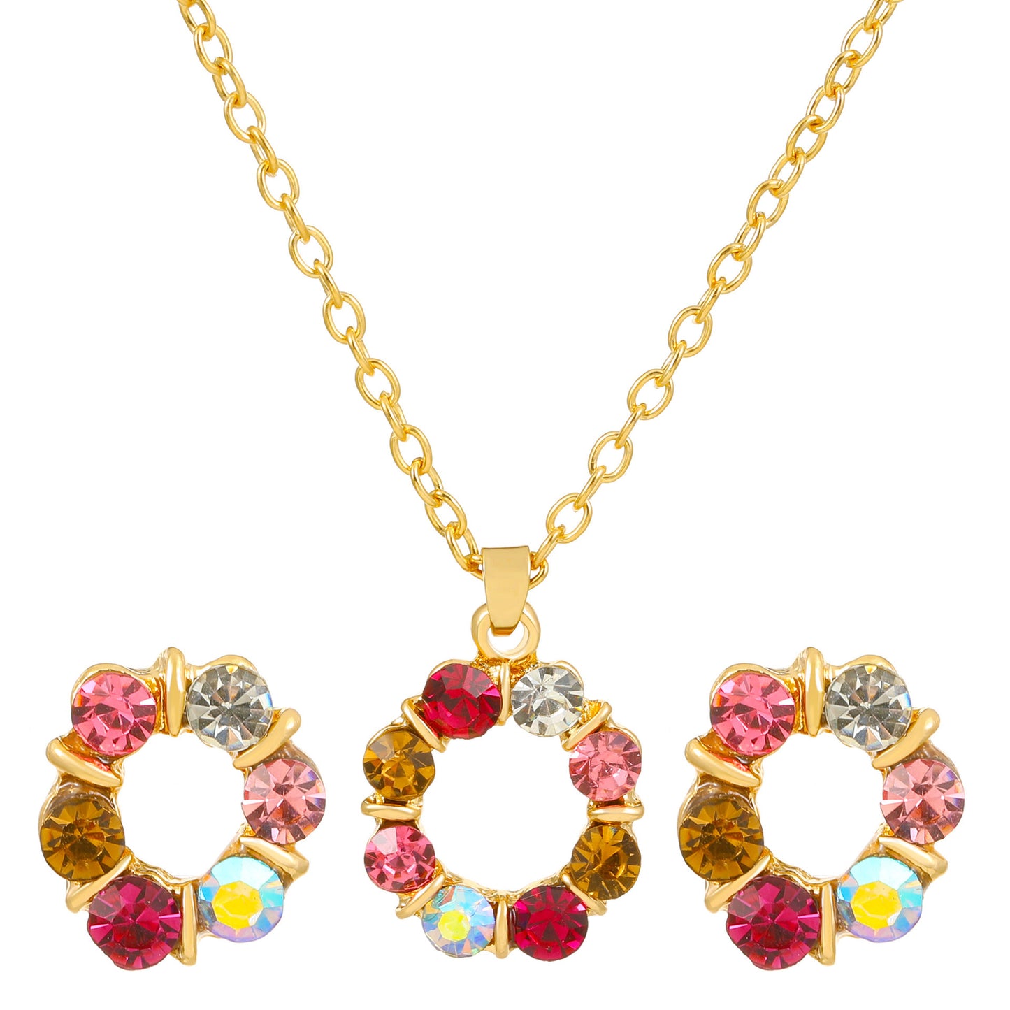 Gemstone Rhinestone Necklace and Earrings