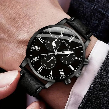 Geneva Men's Leather Belt Watch Set