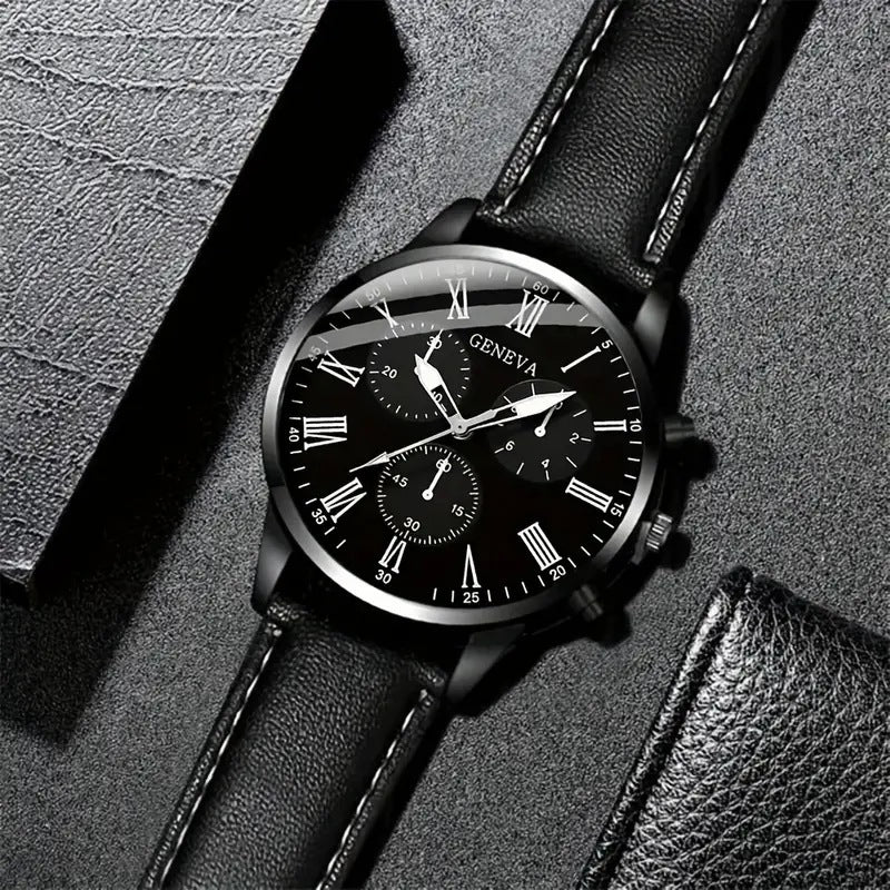 Geneva Men's Leather Belt Watch Set