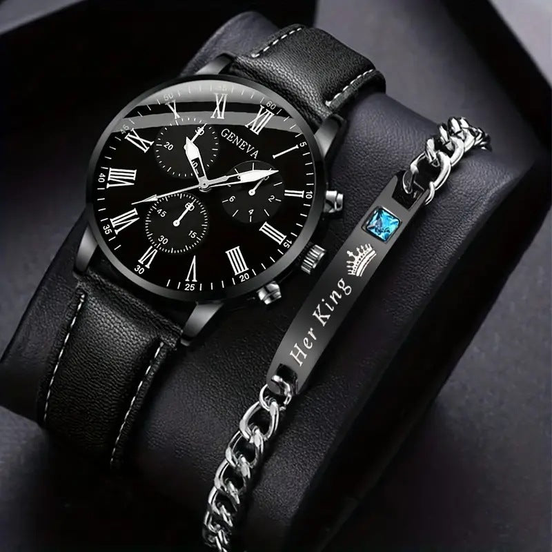 Geneva Men's Leather Belt Watch Set