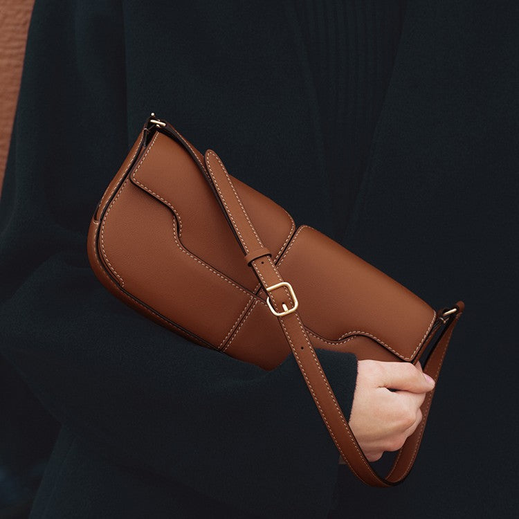 Genuine Leather Baguette Shoulder Bag