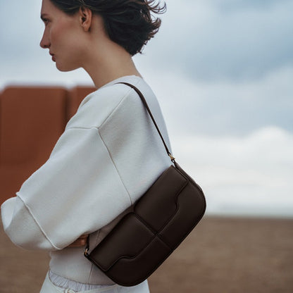 Genuine Leather Baguette Shoulder Bag