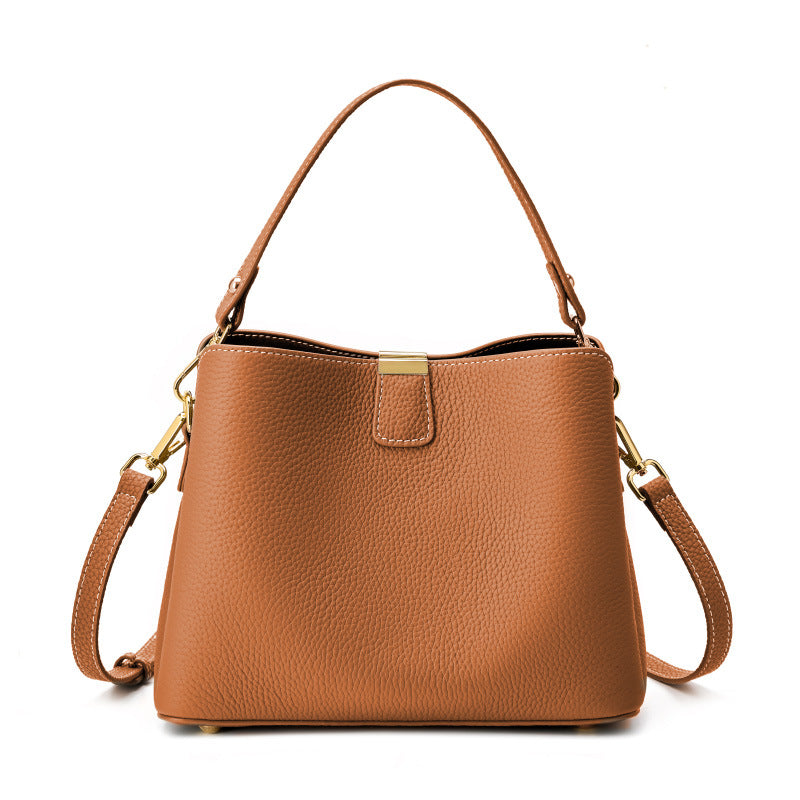 Genuine Leather Bucket Bag Shoulder Crossbody Handbag