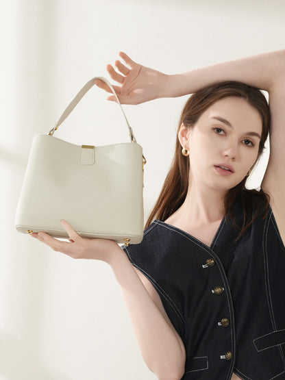 Genuine Leather Bucket Bag Shoulder Crossbody Handbag