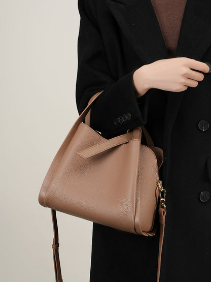 Genuine Leather Bucket Bag with Adjustable Strap