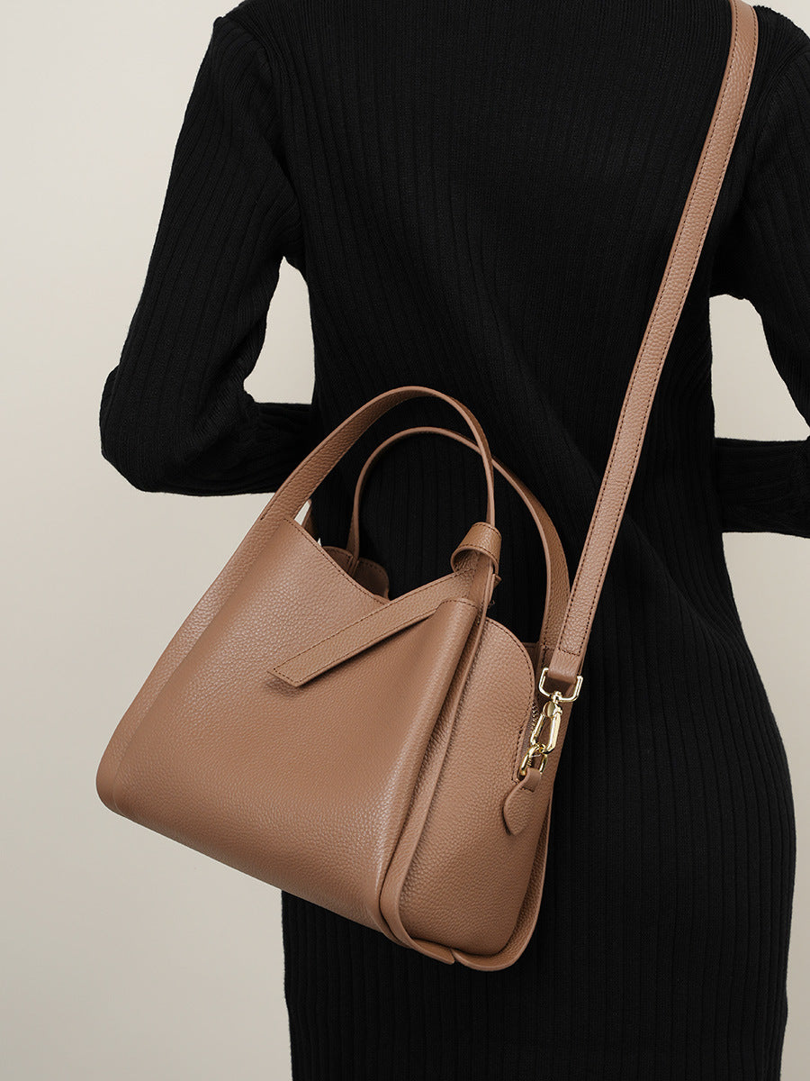 Genuine Leather Bucket Bag with Adjustable Strap
