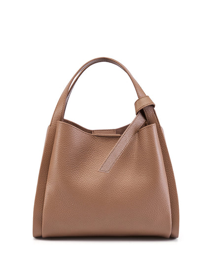 Genuine Leather Bucket Bag with Adjustable Strap