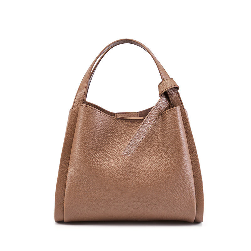 Genuine Leather Bucket Bag with Adjustable Strap