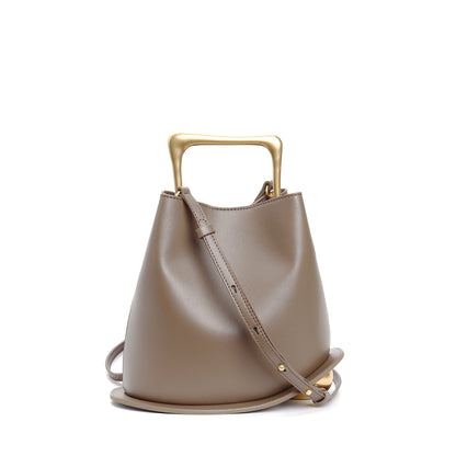 Genuine Leather Bucket Bag with Adjustable Strap