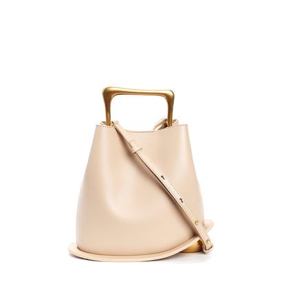 Genuine Leather Bucket Bag with Adjustable Strap