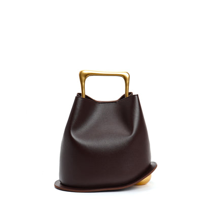 Genuine Leather Bucket Bag with Adjustable Strap