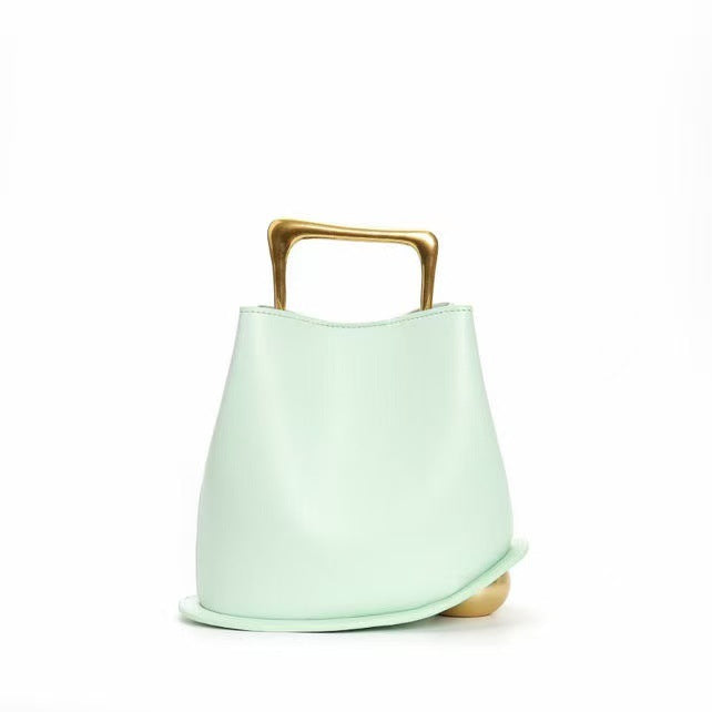 Genuine Leather Bucket Bag with Adjustable Strap