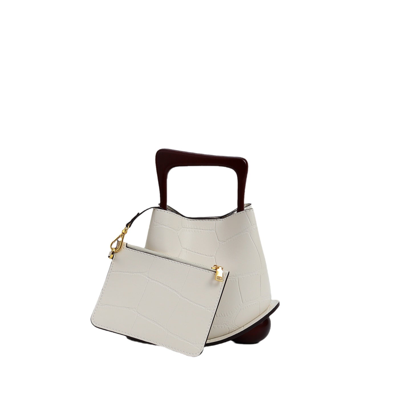 Genuine Leather Bucket Bag with Adjustable Strap