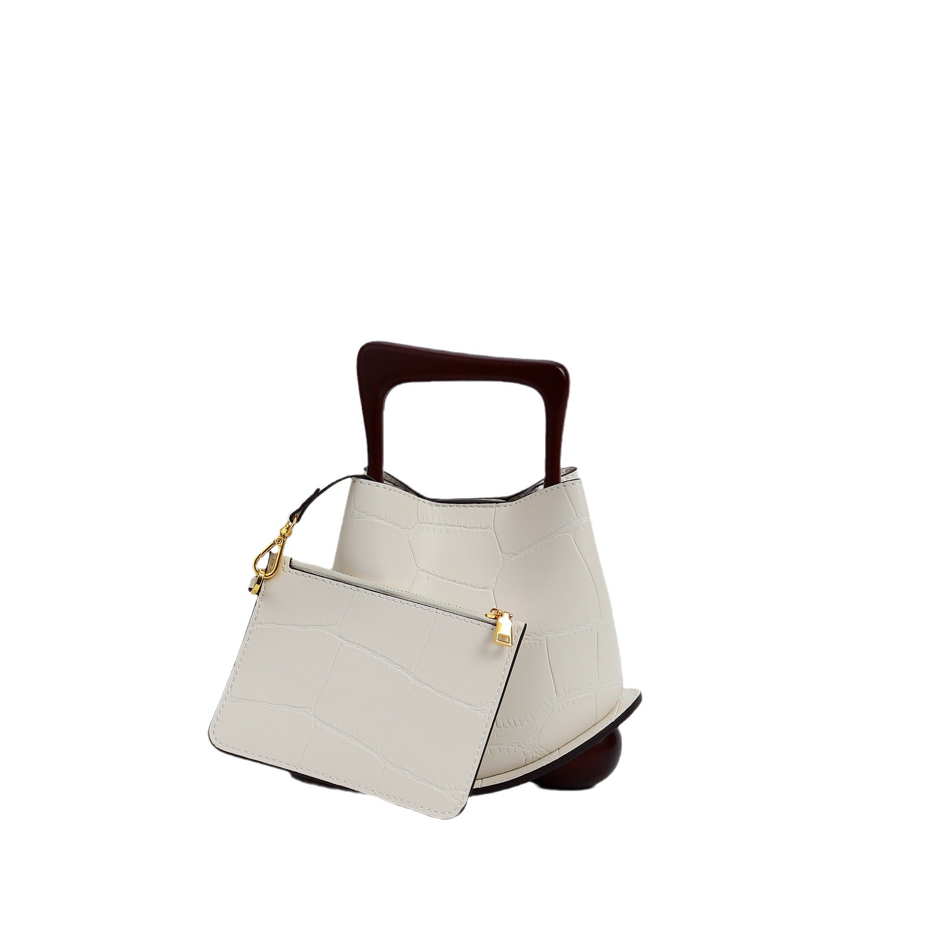 Genuine Leather Bucket Bag with Adjustable Strap