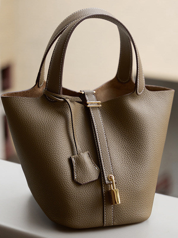 Genuine Leather Bucket Handbag