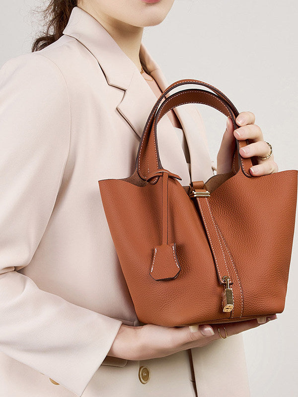Genuine Leather Bucket Handbag