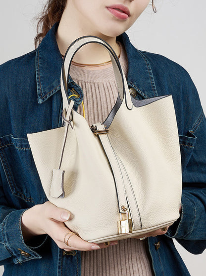Genuine Leather Bucket Handbag