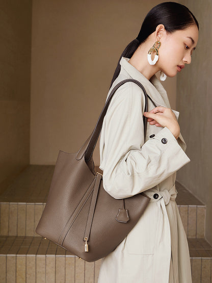 Genuine Leather Bucket Shoulder Bag