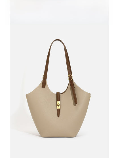 Genuine Leather Bucket Tote Bag
