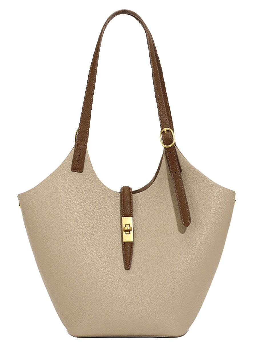 Genuine Leather Bucket Tote Bag