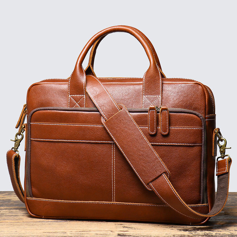 Genuine Leather Business Briefcase for Men with Large Capacity