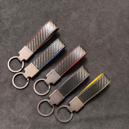 Genuine Leather Carbon Fiber Car Keychain