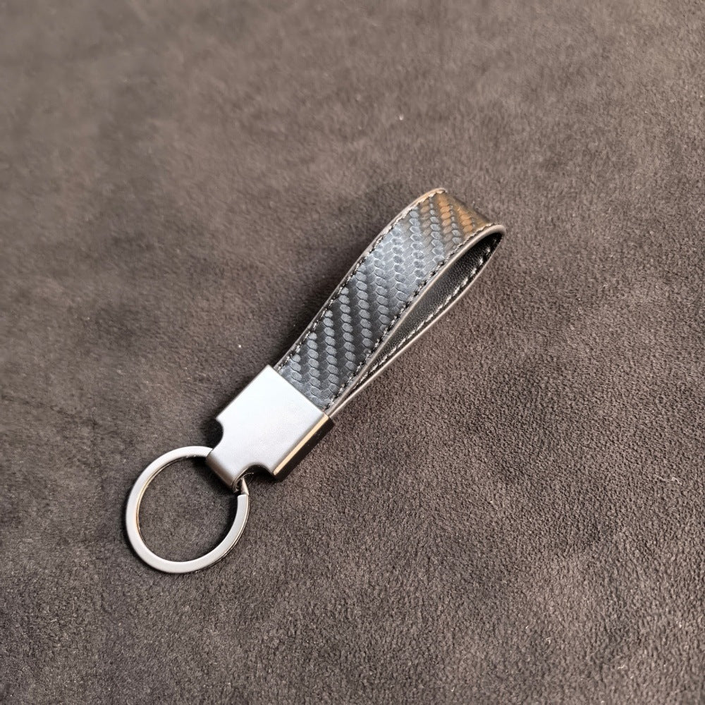 Genuine Leather Carbon Fiber Car Keychain