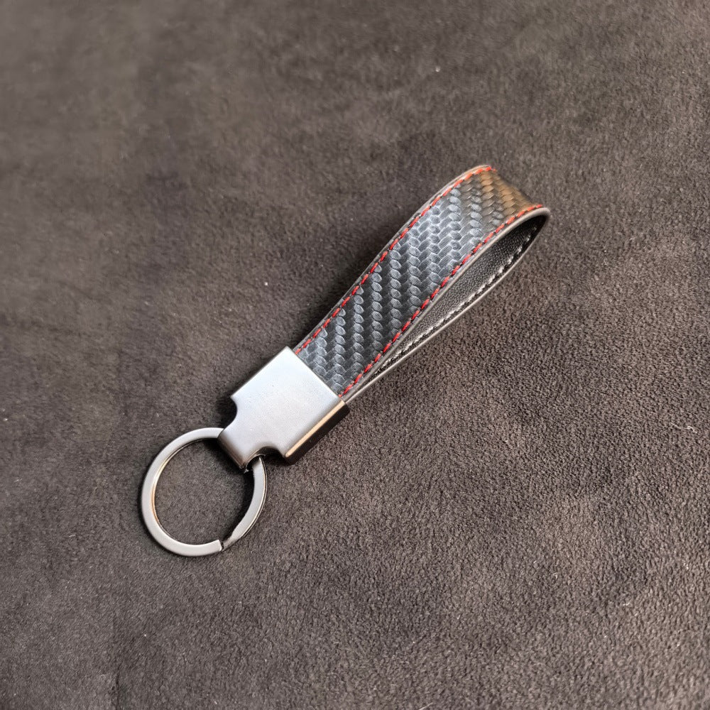 Genuine Leather Carbon Fiber Car Keychain