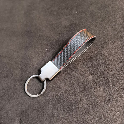 Genuine Leather Carbon Fiber Car Keychain