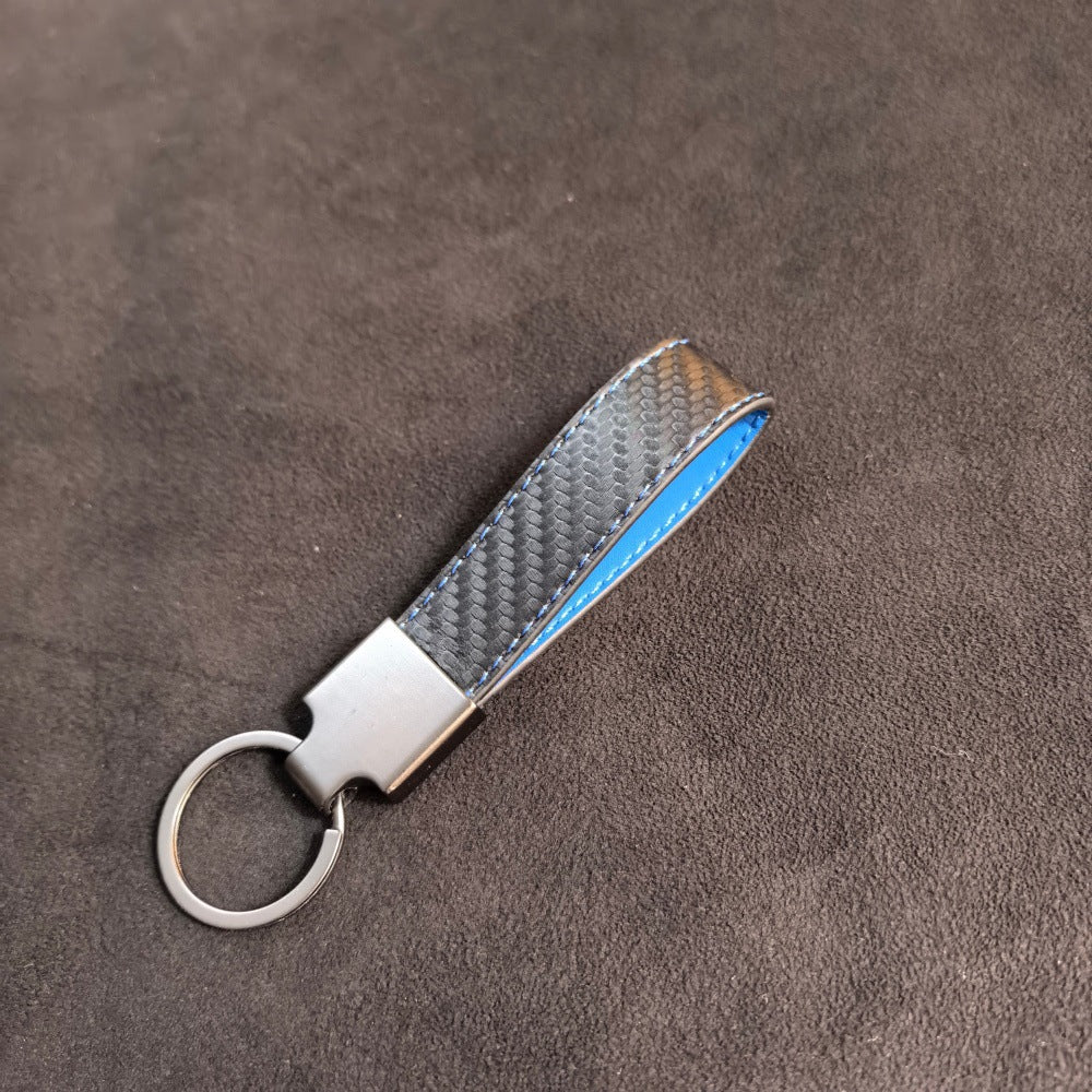 Genuine Leather Carbon Fiber Car Keychain